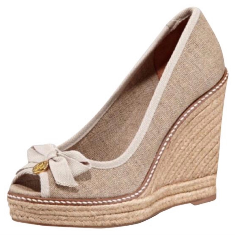 Tory Burch Jackie Peep-Toe Natural Espadrille Wedge